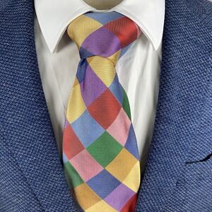 Charles Tyrwhitt Necktie Men Colorful Colorblock Loud Silk Italy Made 58'